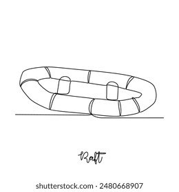 One continuous line drawing of Raft vector illustration. Sea transportation themes design concept with simple linear style. Sea transportation involve moving goods and people across body of water.