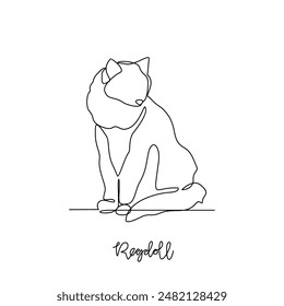 One continuous line drawing of Ragdoll vector illustration. Type of Cat themes design concept with simple linear style vector. Cats are domesticated mammals, loyalty and companionship to humans.