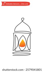 One continuous line drawing of ramadan lantern with doodle style mosque dome ornament. Easy one line drawing vector illustration of mosque dome style Ramadan night lantern.