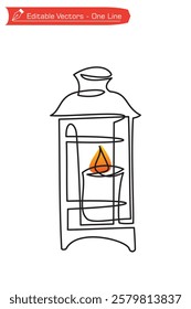 One continuous line drawing of ramadan decoration lantern. Vector easy one line illustration of a drawing of a burning lantern as a celebration of Ramadan Kareem.