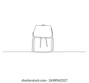 One continuous line drawing of ransel backpack. single line drawing of school backpack. back to school education concept. editable outline