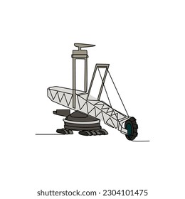 One continuous line drawing of Reclaimer in the site project coal shed. Construction Project design concept with simple linear style. Construction Project vector design illustration concept.