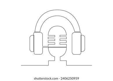 One continuous line drawing of Recording audio podcast or online show concept. Doodle vector illustration in simple linear style.