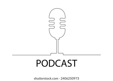 One continuous line drawing of Recording audio podcast or online show concept. Doodle vector illustration in simple linear style.