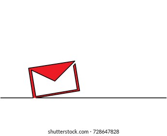 One continuous line drawing of red email icon isolated on white background. EPS10 vector illustration for banner, web, design element, template, postcard. Colorful letter, envelope image. 