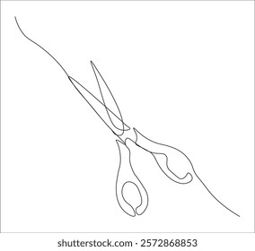 One continuous line drawing of regular scissors and barber scissors. single line drawing of scissors. one line illustration of cutting equipment. editable vector