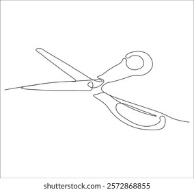 One continuous line drawing of regular scissors and barber scissors. single line drawing of scissors. one line illustration of cutting equipment. editable vector