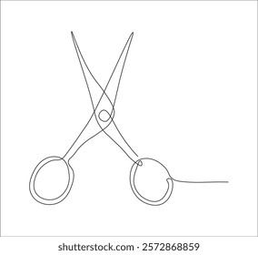 One continuous line drawing of regular scissors and barber scissors. single line drawing of scissors. one line illustration of cutting equipment. editable vector