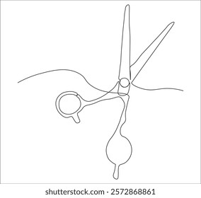 One continuous line drawing of regular scissors and barber scissors. single line drawing of scissors. one line illustration of cutting equipment. editable vector