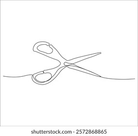 One continuous line drawing of regular scissors and barber scissors. single line drawing of scissors. one line illustration of cutting equipment. editable vector