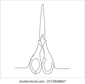 One continuous line drawing of regular scissors and barber scissors. single line drawing of scissors. one line illustration of cutting equipment. editable vector