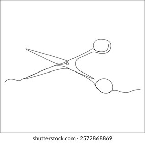 One continuous line drawing of regular scissors and barber scissors. single line drawing of scissors. one line illustration of cutting equipment. editable vector