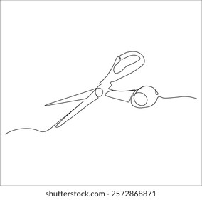 One continuous line drawing of regular scissors and barber scissors. single line drawing of scissors. one line illustration of cutting equipment. editable vector