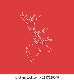 One continuous line drawing of Reindeer Christmas sign. Head. Vector illustration eps.10