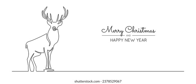 One continuous line drawing of reindeer. Wild animal deer silhouette for christmas symbol in simple linear style. National park elegance concept in editable stroke. Doodle vector illustration