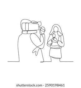 One continuous line drawing of Reporter is on duty vector design illustration. Reporter on camera design illustration simple linear style vector concept. Reporter illustration for your asset design.