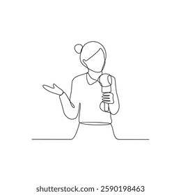 One continuous line drawing of Reporter is on duty vector design illustration. Reporter on camera design illustration simple linear style vector concept. Reporter illustration for your asset design.