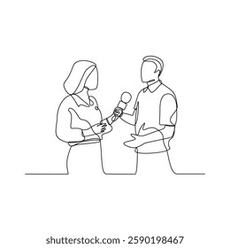 One continuous line drawing of Reporter is on duty vector design illustration. Reporter on camera design illustration simple linear style vector concept. Reporter illustration for your asset design.
