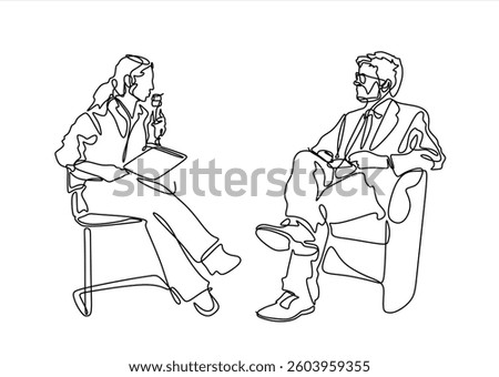 One continuous line drawing of Reporter is on duty vector design illustration. Editable stroke. Reporter illustration for your asset design. 