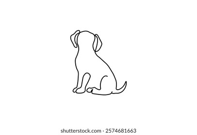 One continuous line drawing of a retriever dog sitting and relaxing, Cute dog drawn vector objects. The dog is sitting on the floor. Cute dog one line art. Vector illustration.