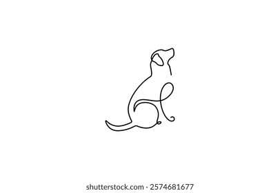 One continuous line drawing of a retriever dog sitting and relaxing, Cute dog drawn vector objects. The dog is sitting on the floor. Cute dog one line art. Vector illustration.