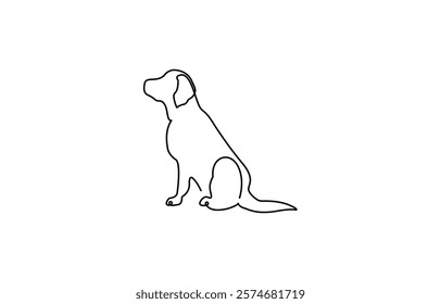 One continuous line drawing of a retriever dog sitting and relaxing, Cute dog drawn vector objects. The dog is sitting on the floor. Cute dog one line art. Vector illustration.