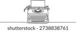 One continuous line drawing of retro old vintage typewriter front from view. Classic office item concept single line draw design. one line Icon drawing
