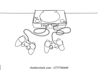 One continuous line drawing of retro old classic arcade video game player with joystick. Vintage console game item concept single line draw graphic design vector illustration