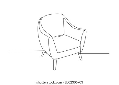 One continuous line drawing of retro armchair. Stylish scandinavian furniture in simple linear style. Editable stroke Vector illustration
