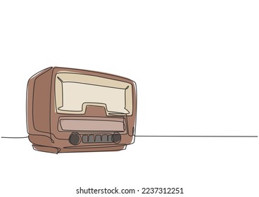 One continuous line drawing of retro old fashioned analog radio. Classic vintage broadcaster technology concept. Music player single line graphic draw design vector illustration