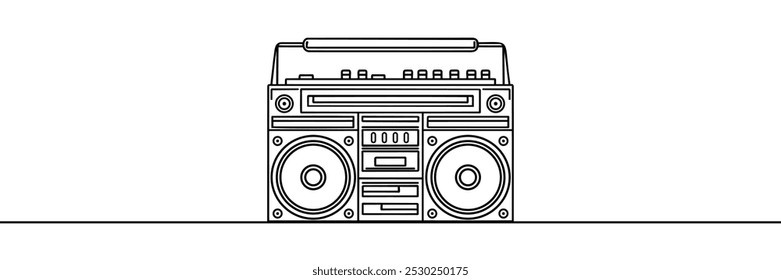 One continuous line drawing of retro old fashioned analog radio tape. Classic vintage audio technology concept. Music player single line draw design vector illustration graphic