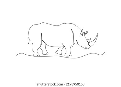 One continuous line drawing of a rhino. Animal concept. Single line draw design vector graphic illustration.