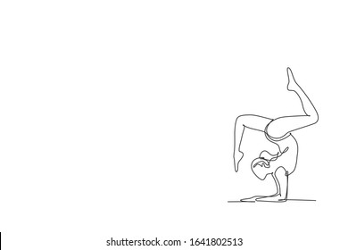 One continuous line drawing of rhythmic motion young beauty gymnast girl. Floor exercise performer in leotard. Healthy active sport dance concept. Dynamic single line draw design vector illustration