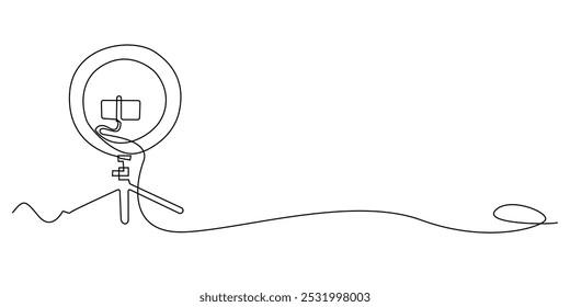 um desenho de linha contínua de luzes de anel.um desenho de linha de luzes de anel para cosmetology,transmissão ao vivo,sales.single line vetor illustration.white isolado fundo