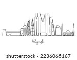 one continuous line drawing of Riyadh city skyline. World Famous tourism destination. Simple hand drawn style design for travel and tourism promotion campaign