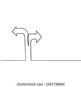 One continuous line drawing of road sign arrows isolated on white background handdrawn style