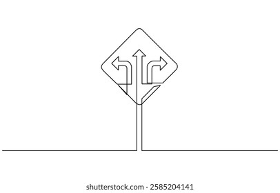 One Continuous line drawing of Road direction signpost arrows to the right and left and plate, Road direction sign arrows isolated on white background.