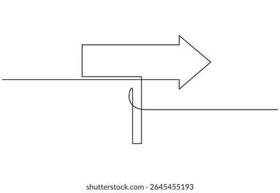 One Continuous line drawing of Road direction signpost arrows to the right and left, Single line drawing illustration of Road direction sign arrows. Concept for web banner. Doodle line illustration.