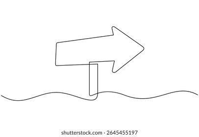 One Continuous line drawing of Road direction signpost arrows to the right and left, Single line drawing illustration of Road direction sign arrows. Concept for web banner. Doodle line illustration.