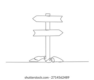 Un dibujo de línea continua de tableros de señales de dirección de carretera. Ilustración de dibujo de contorno de tablero de letrero de madera. 