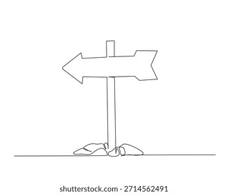 One continuous line drawing of road direction sign boards. Wooden sign board outline drawing illustration. 