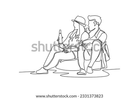 One continuous line drawing of road trip concept. Doodle vector illustration in simple linear style. 