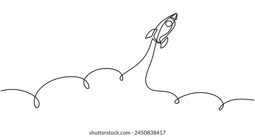 One continuous line drawing of Rocket space ship launch