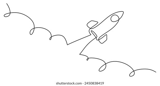 One continuous line drawing of Rocket space ship launch