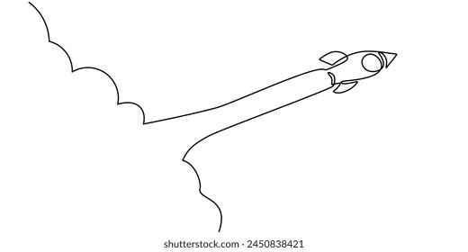 Una línea continua de dibujo del lanzamiento de la nave espacial cohete