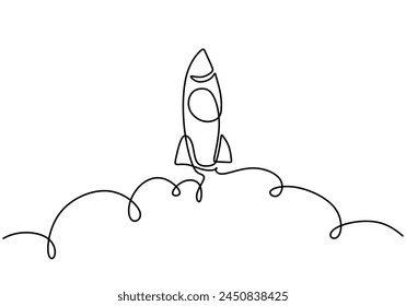 One continuous line drawing of Rocket space ship launch