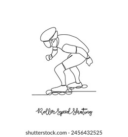 One continuous line drawing of Roller Speed Skating sports vector illustration. Roller Speed Skating sports design in simple linear continuous style vector concept. Sports themes design for your asset