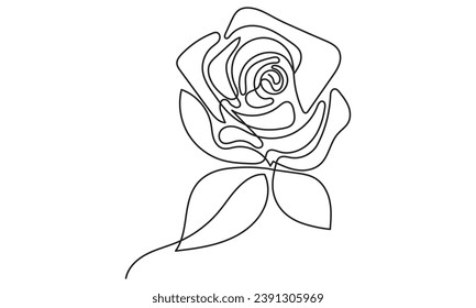 One continuous line drawing of a rose. Single-line art drawing of a rose, flower, and floral illustration. concept of Greeting cards, invitations, logos, banners, posters.
