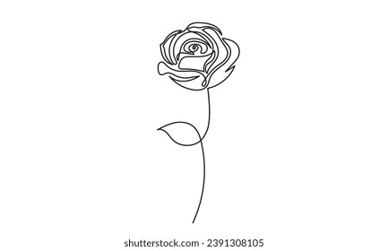 One continuous line drawing of a rose. Single-line art drawing of a rose, flower, and floral illustration. concept of Greeting cards, invitations, logos, banners, posters.
