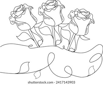 One continuous line drawing of a rose flower. in simple linear style. rose flower in editable stroke. Doodle vector illustration